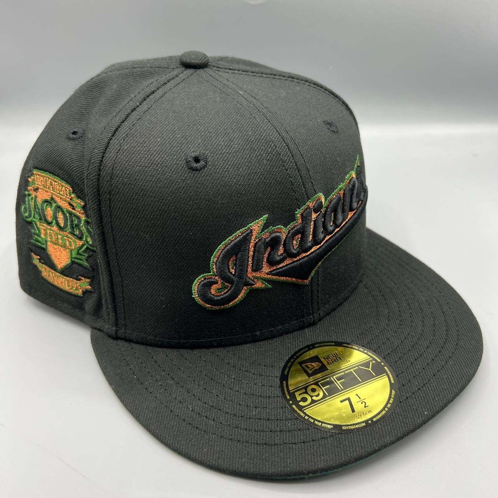 Cleveland Indians Guardians Hat Men 7 1/2 Black 59Fifty New Era Fitted Cap